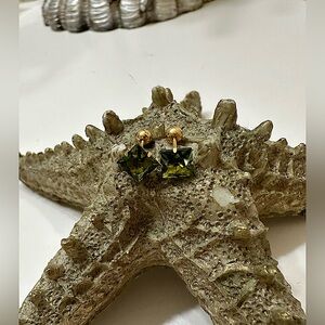 Stainless Steel Gold tone Olive Green stud earrings